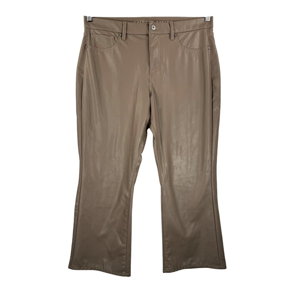 American eagle curvy kick boot crop pants tan‎ moto faux leather sz 14